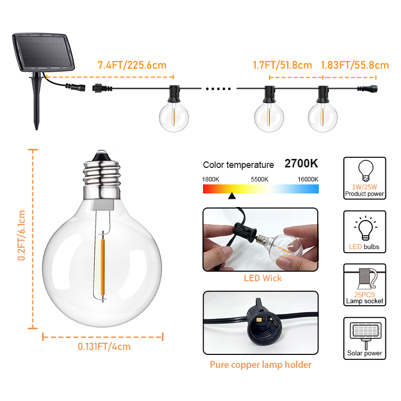 HCP093  G40太阳能暖白灯串